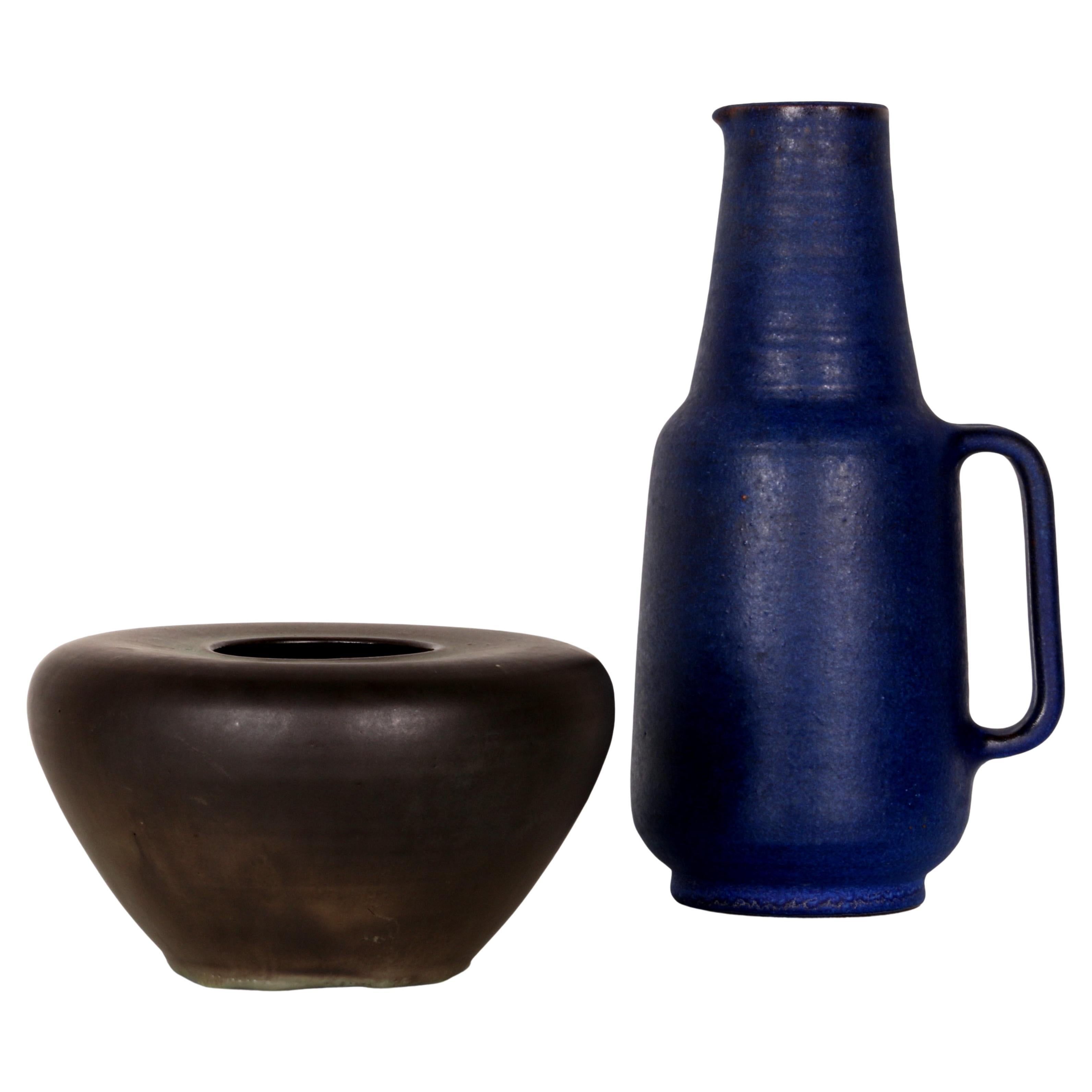 SET of 2 art pottery Vases late 60s by Barbara Lampe :: Anton Lang Oberammergau For Sale