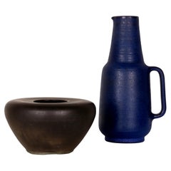 Ensemble de 2 vases en poterie d'art de Barbara Lampe :: Anton Lang Oberammergau, fin des années 60