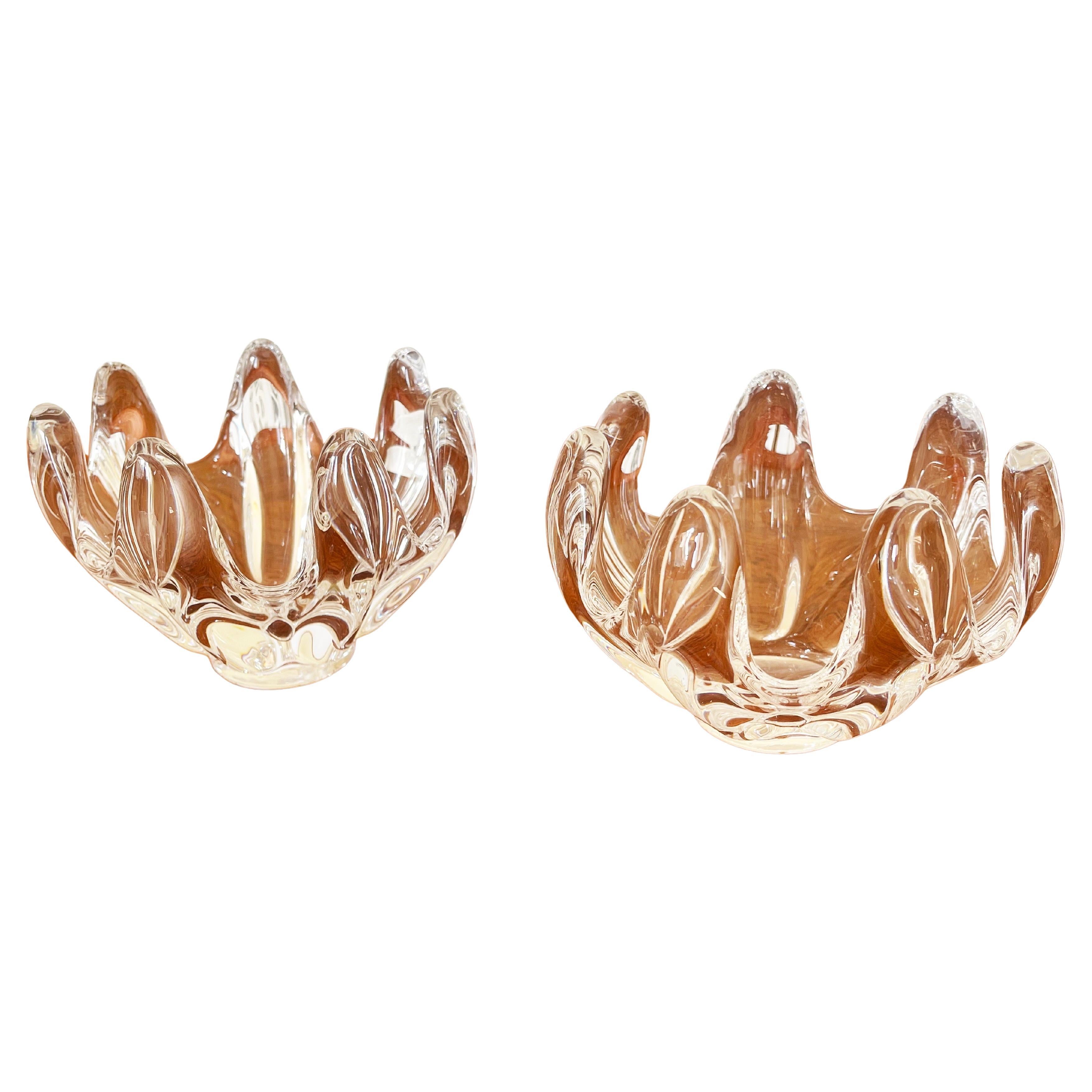 2er-Set Art Vannes Kristall-Kerzenständer Mid Century Teelichter, 1960er Frankreich im Angebot