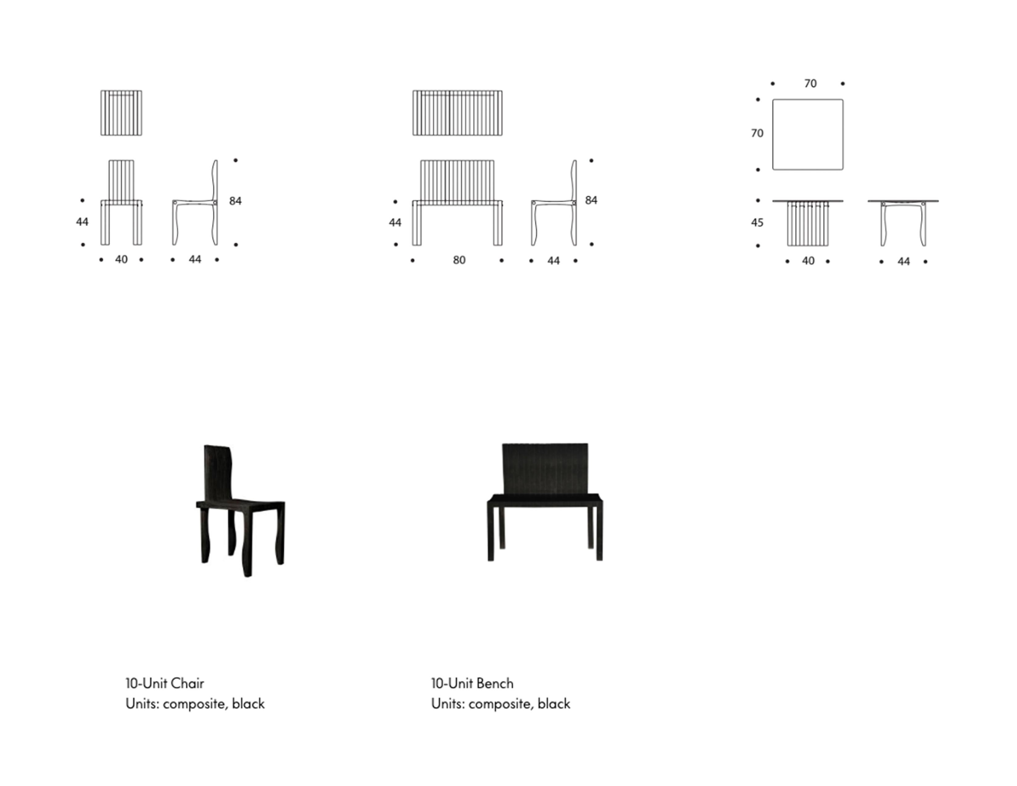 This product can be configured to become a chair, a bench, or a stool. 
An ingenious yet simple design, the 10-Unit System displays designer Shigeru Ban’s commitment to the environment. Made from UPM ProFi, a non-toxic wood plastic composite, the