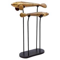 Set of 2 articulated Fish sculptures on stand - 20th