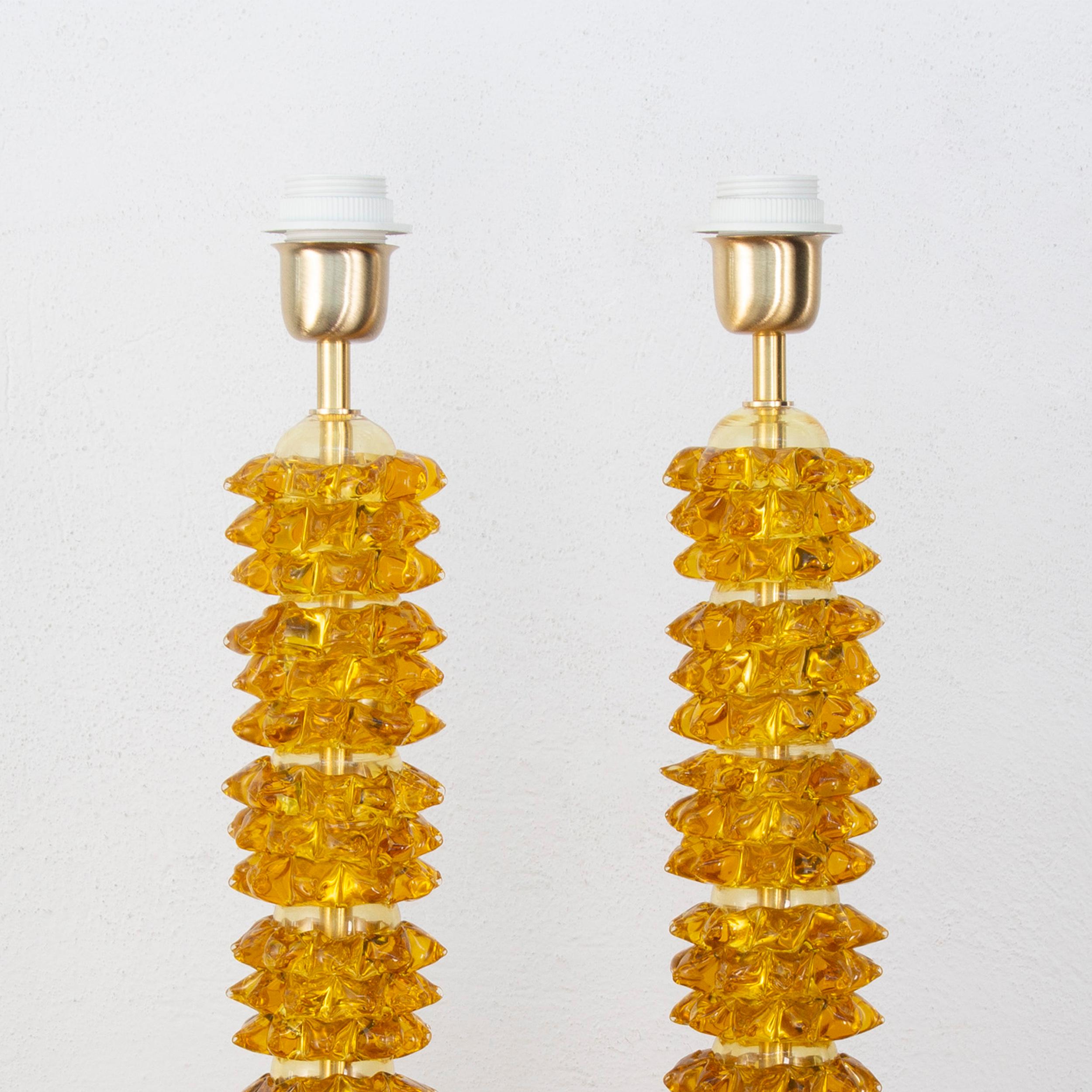 Set of 2 Rostri table lamps with amber artistic glass 