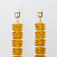 Set of 2 Artistic Rostri Table Lamps, 6 Rostri Amber Murano Glass by Multiforme