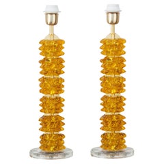 Set of 2 Artistic Rostri Table Lamps, 6 Rostri Amber Murano Glass by Multiforme