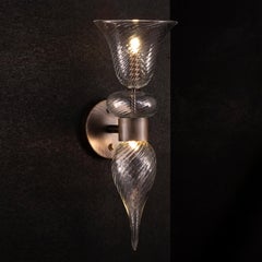 Set of 2 Artistic Sconces Crystal Ribbed Murano Glass Heritage by Multiforme