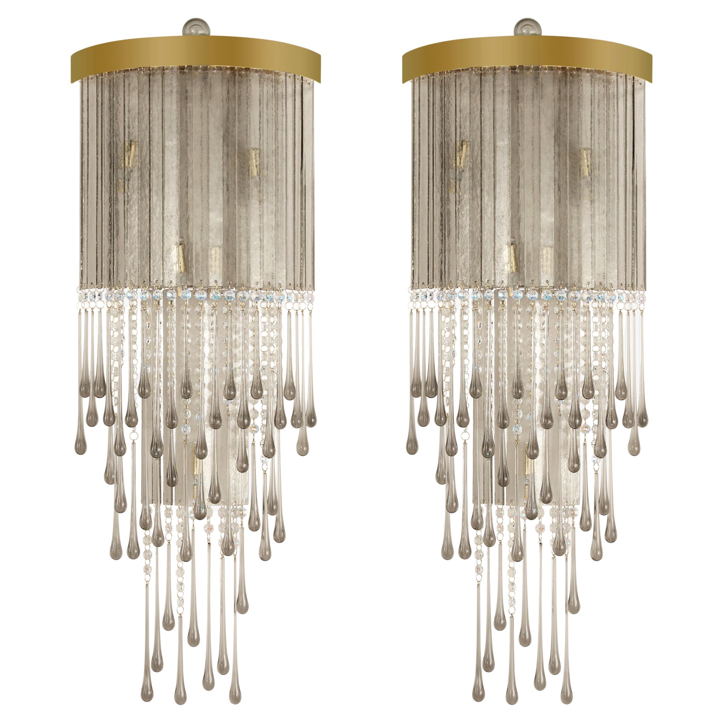 Set of 2 Artistic sconces Dancer Grey Murano Glass by Multiforme For Sale