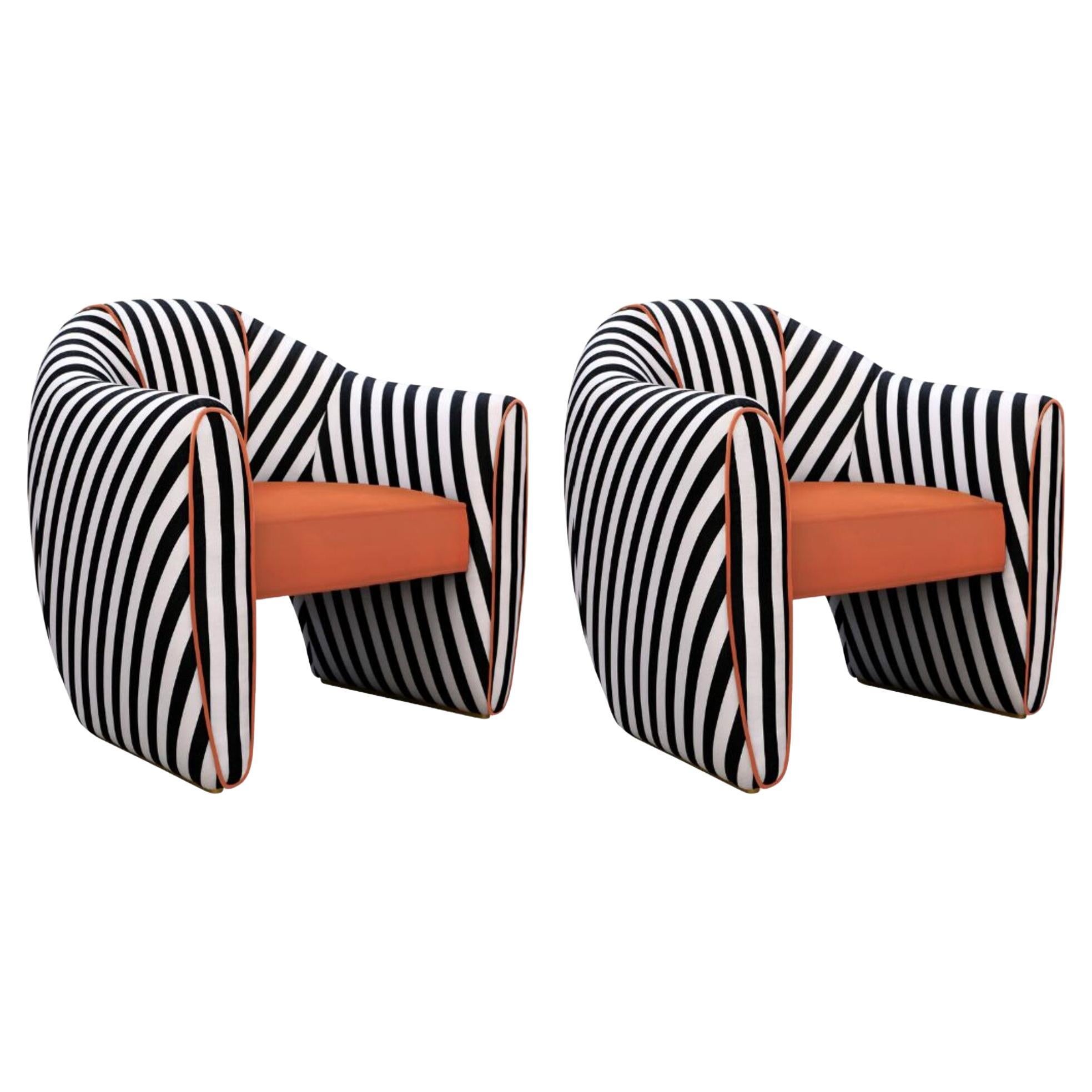 2er-Set Kunstvoller Viginti XX Sessel Streifen Textil von Malabar im Angebot