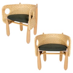 Lote de 2 Sillones Aruanã de interior de madera maciza, ratán natural