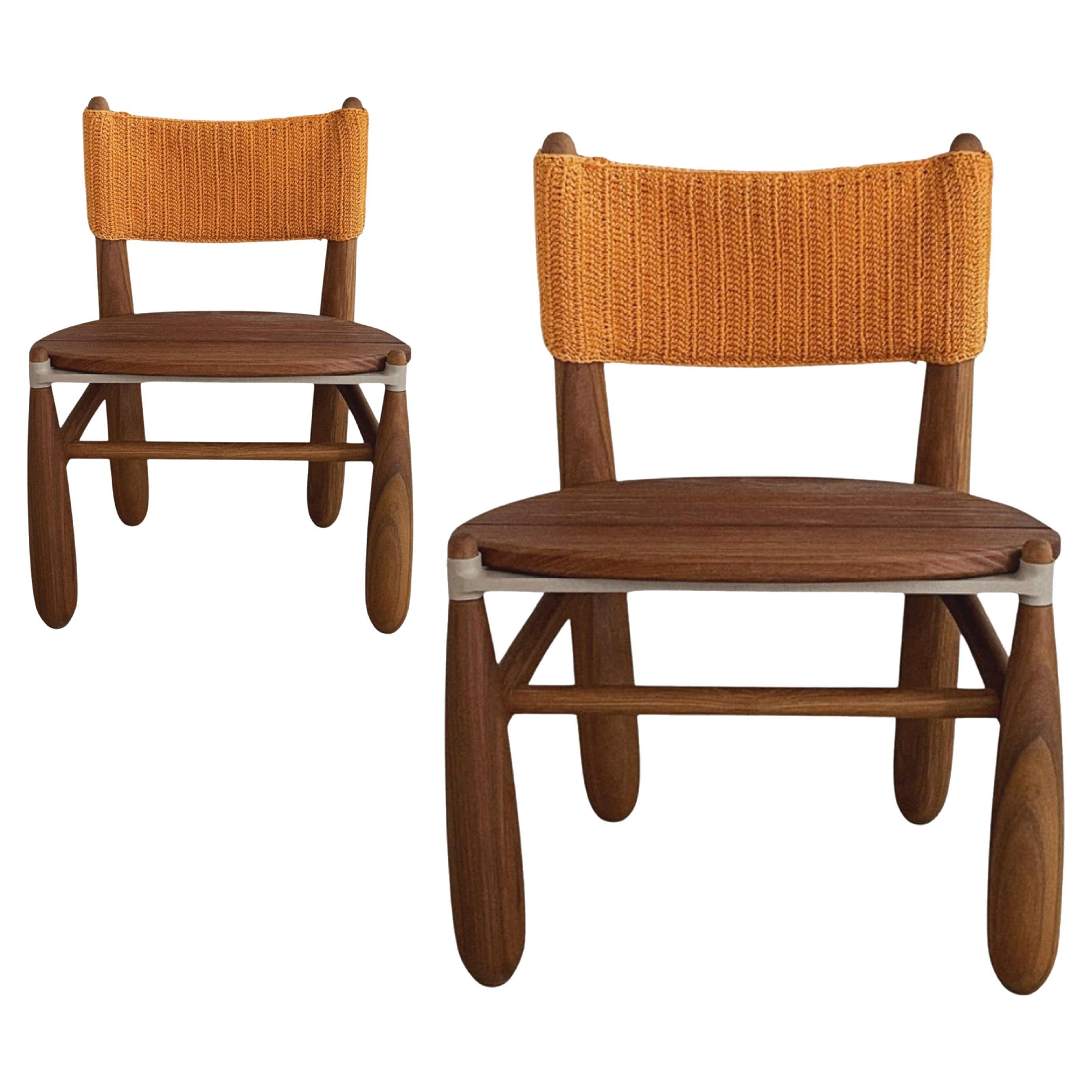 Set of 2 Aruanã chairs outdoor in Solid Wood, Artisanal Techniques Sustainable.