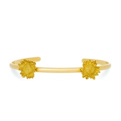 Set of 2 Asprey 18 Karat Yellow Gold Sunflower Floral Bangle Bracelets