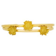 Set of 2 Asprey 18 Karat Yellow Gold Sunflower Floral Bangle Bracelets