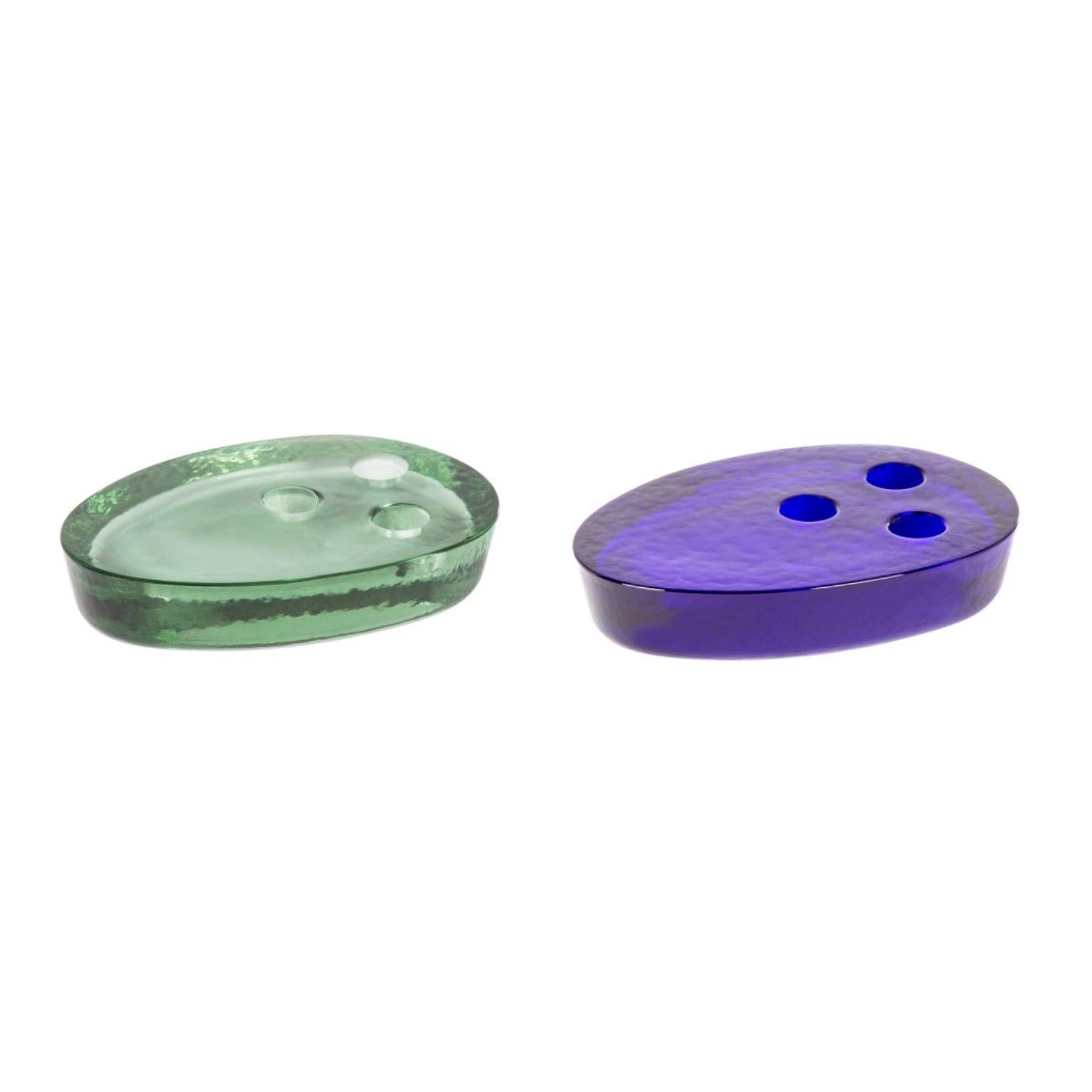 Set of 2 Atoll medium candle holders by Pulpo
Dimensions: D 30 x W 14 x H 4 cm
Materials: casted glass

Also available in different colours.

These simple forms refer to the free-form nature of volcanic islands – much like the changing of