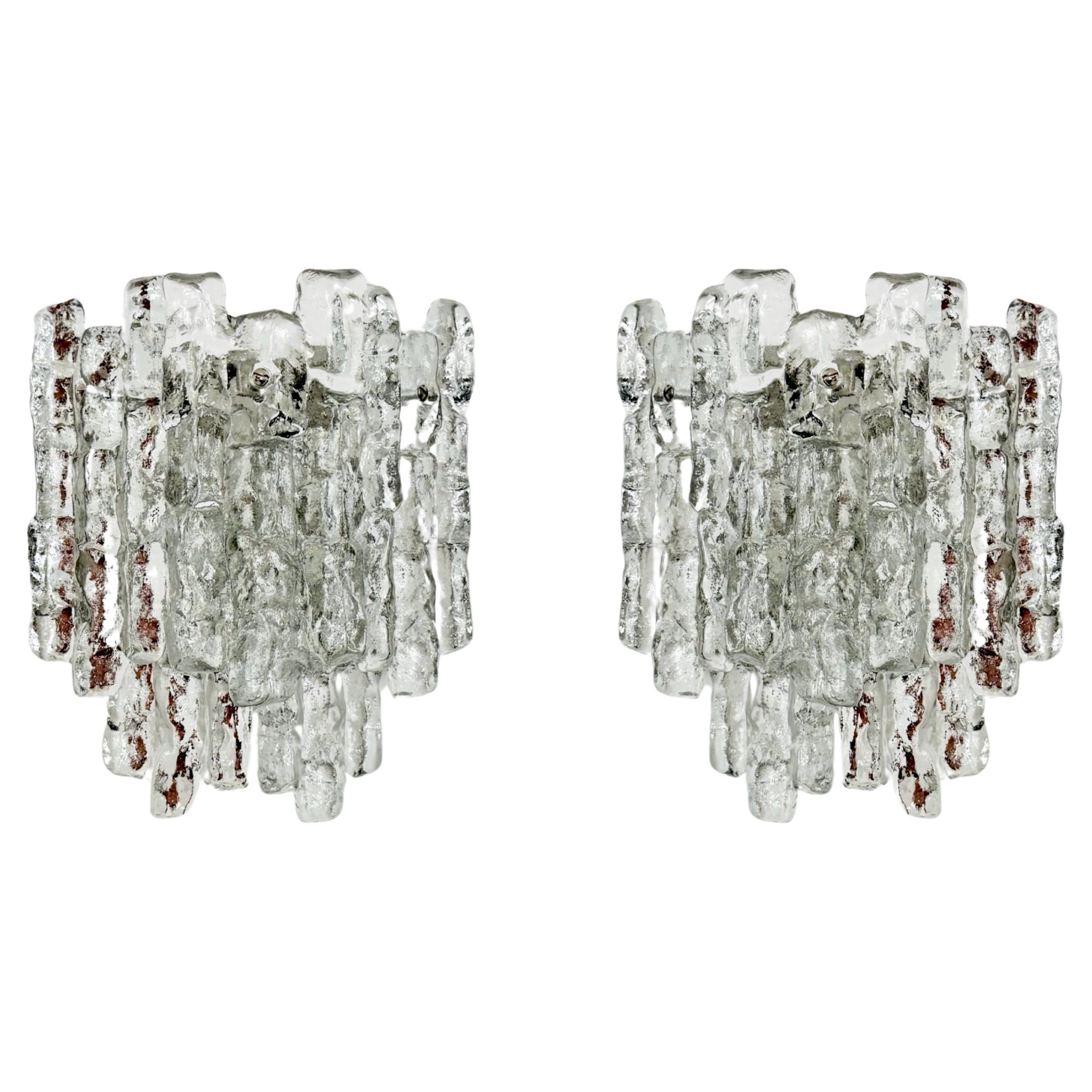 Set of 2 Austrian Ice Glass Wall Lamps by J.T. Kalmar