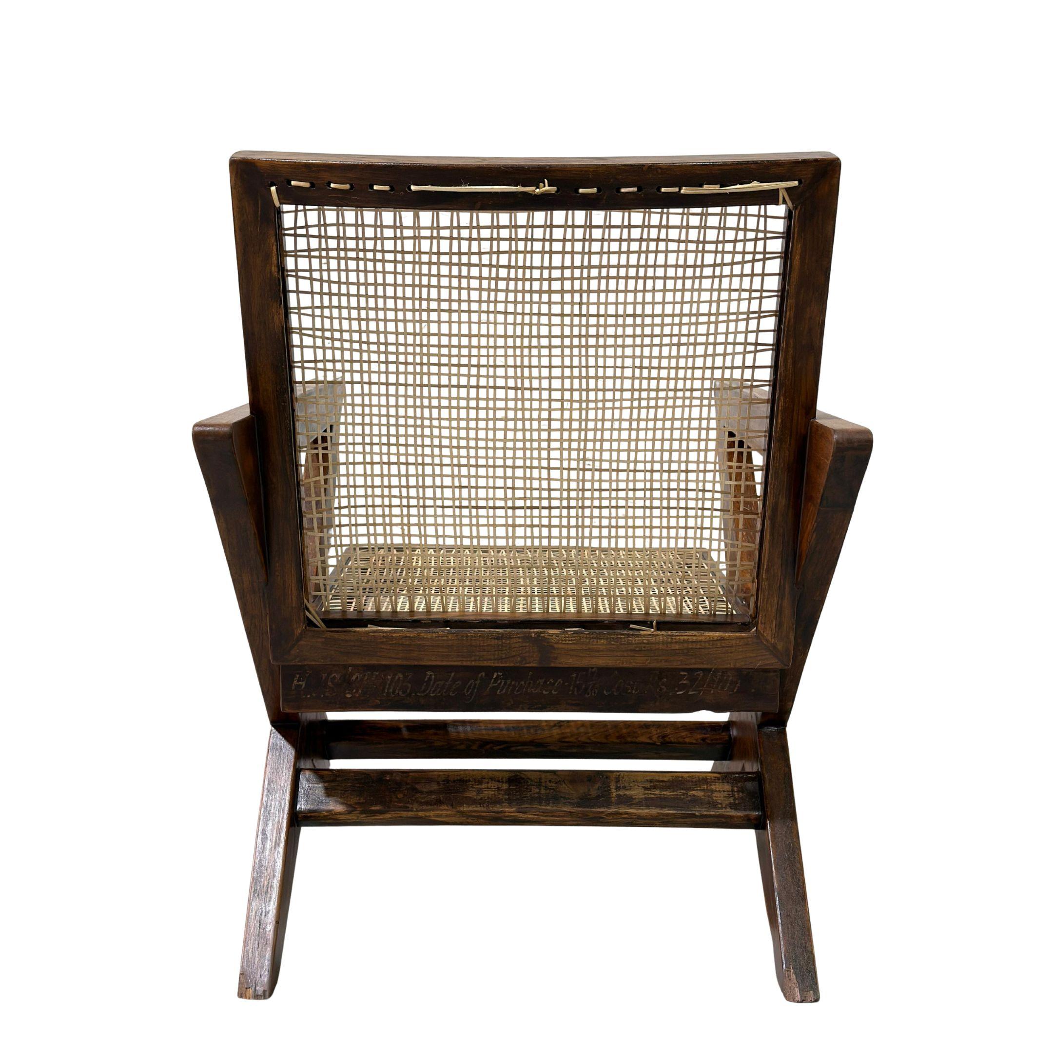 A rare opportunity to acquire an original set of Pierre Jeanneret X-leg lounge chairs, all sourced from the same administrative building, the High Court Secretariat (H.C.S.) in Chandigarh. Each chair bears its original H.C.S. / CH marking,