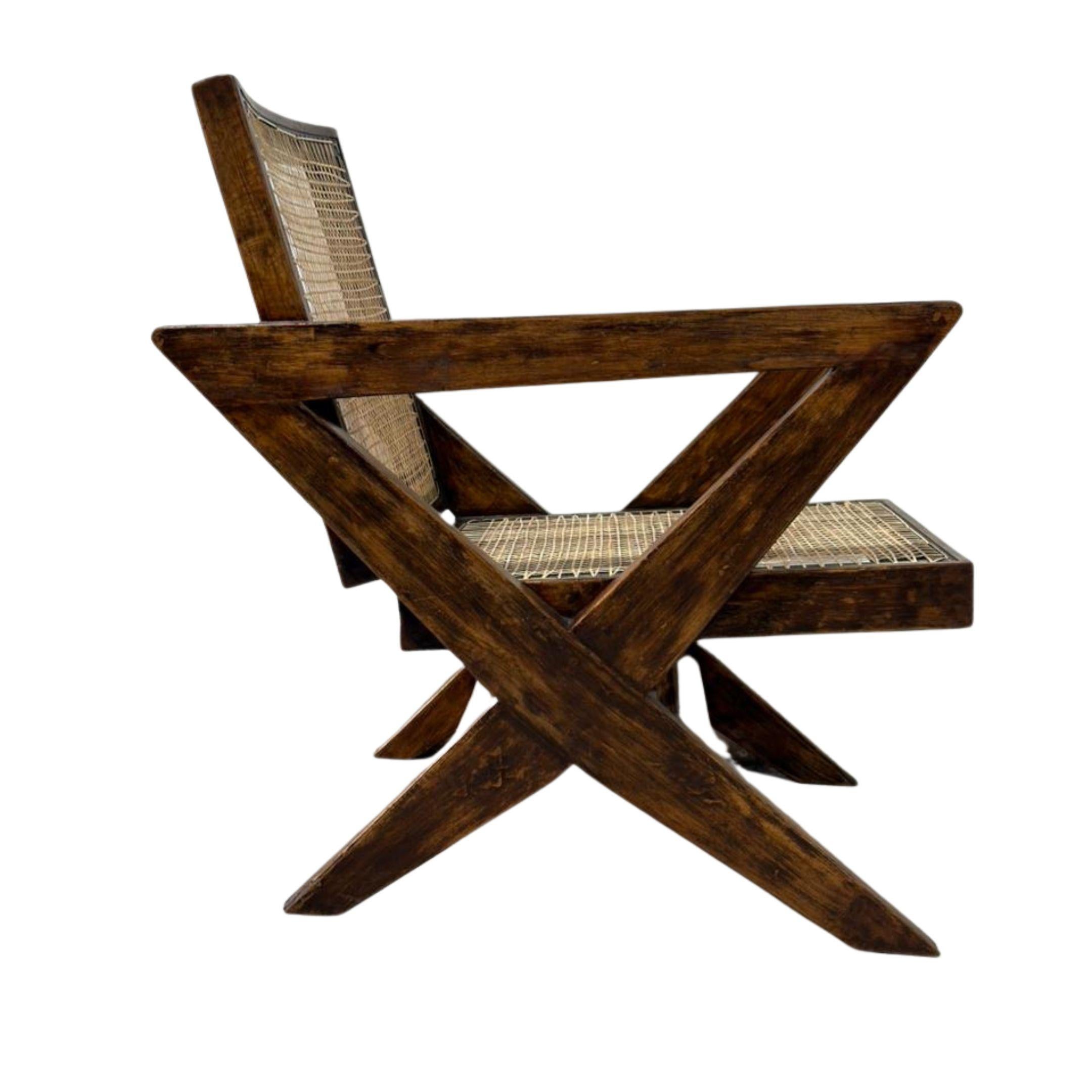 Fait main Set of 2 Authentic Pierre Jeanneret X-Leg Lounge Chairs, Model PJ-SI-45-A, India en vente