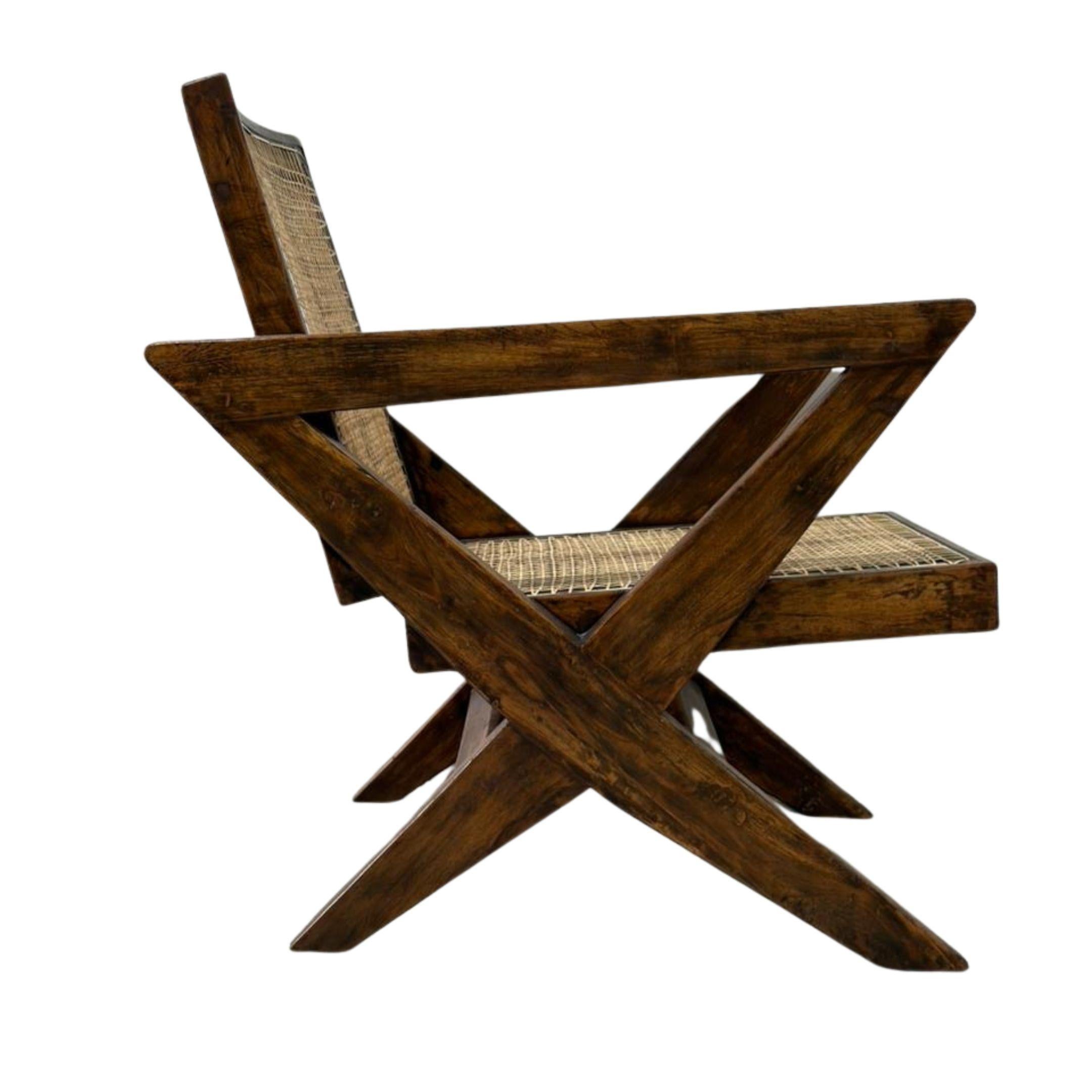 Set of 2 Authentic Pierre Jeanneret X-Leg Lounge Chairs, Model PJ-SI-45-A, India Bon état - En vente à Amsterdam, NL