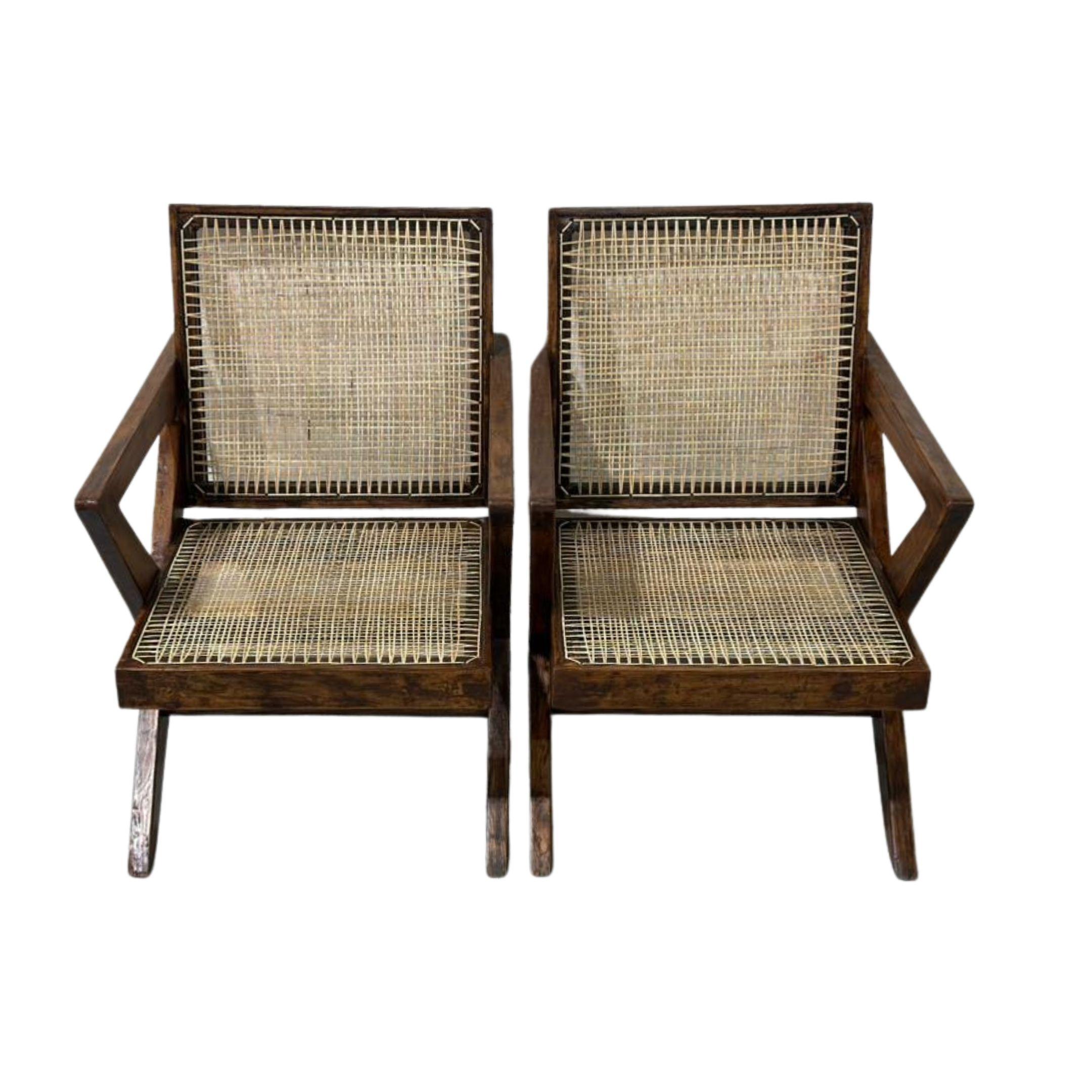 Canne Set of 2 Authentic Pierre Jeanneret X-Leg Lounge Chairs, Model PJ-SI-45-A, India en vente