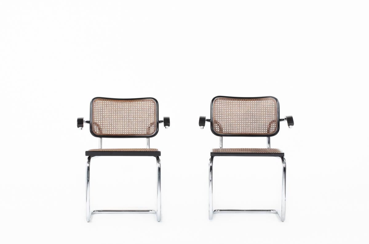Set of 2 armchairs model Cesca B64 by Marcel Breuer in the 30s, edited by Thonet in the 70s
Tubular chromed structure, beech seat and back covered in cane.
Iconic piece.