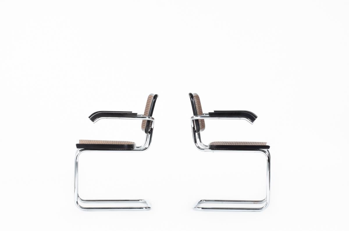 Set of 2 B64 Armchairs by Marcel Breuer for Thonet, 1970 In Good Condition In JASSANS-RIOTTIER, FR