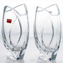 Set of 2 Baccarat Asymmetrical Edge Vases Clear Crystal Glass, France