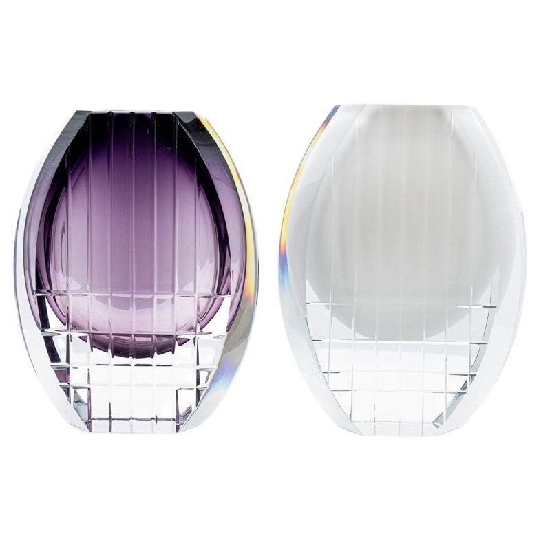 Set di 2 vasi geometrici Baccarat in vetro trasparente viola, Francia in vendita