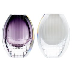 Set of 2 Baccarat Geometric Vases Violet Clear Crystal Glass, France