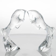 Set of 2 Baccarat Rearing Horses by Allison Hawkes, Clear Crystal, France