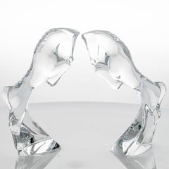 Set of 2 Baccarat Rearing Horses by Allison Hawkes, Clear Crystal, France