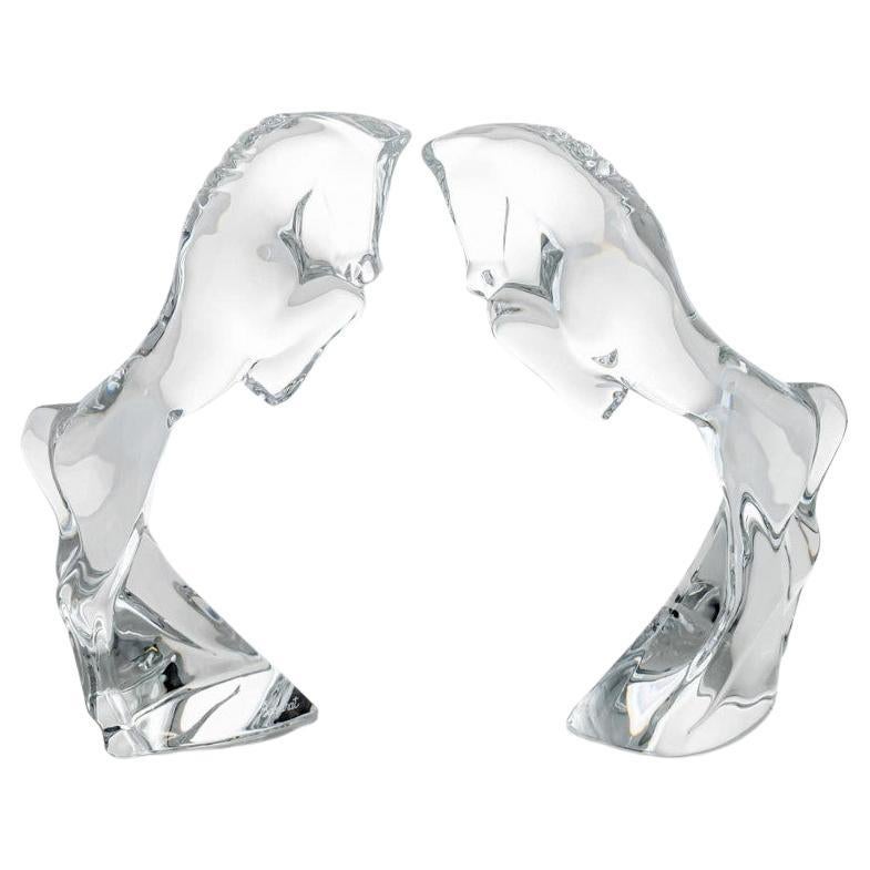 Set of 2 Baccarat Rearing Horses by Allison Hawkes, Clear Crystal, France