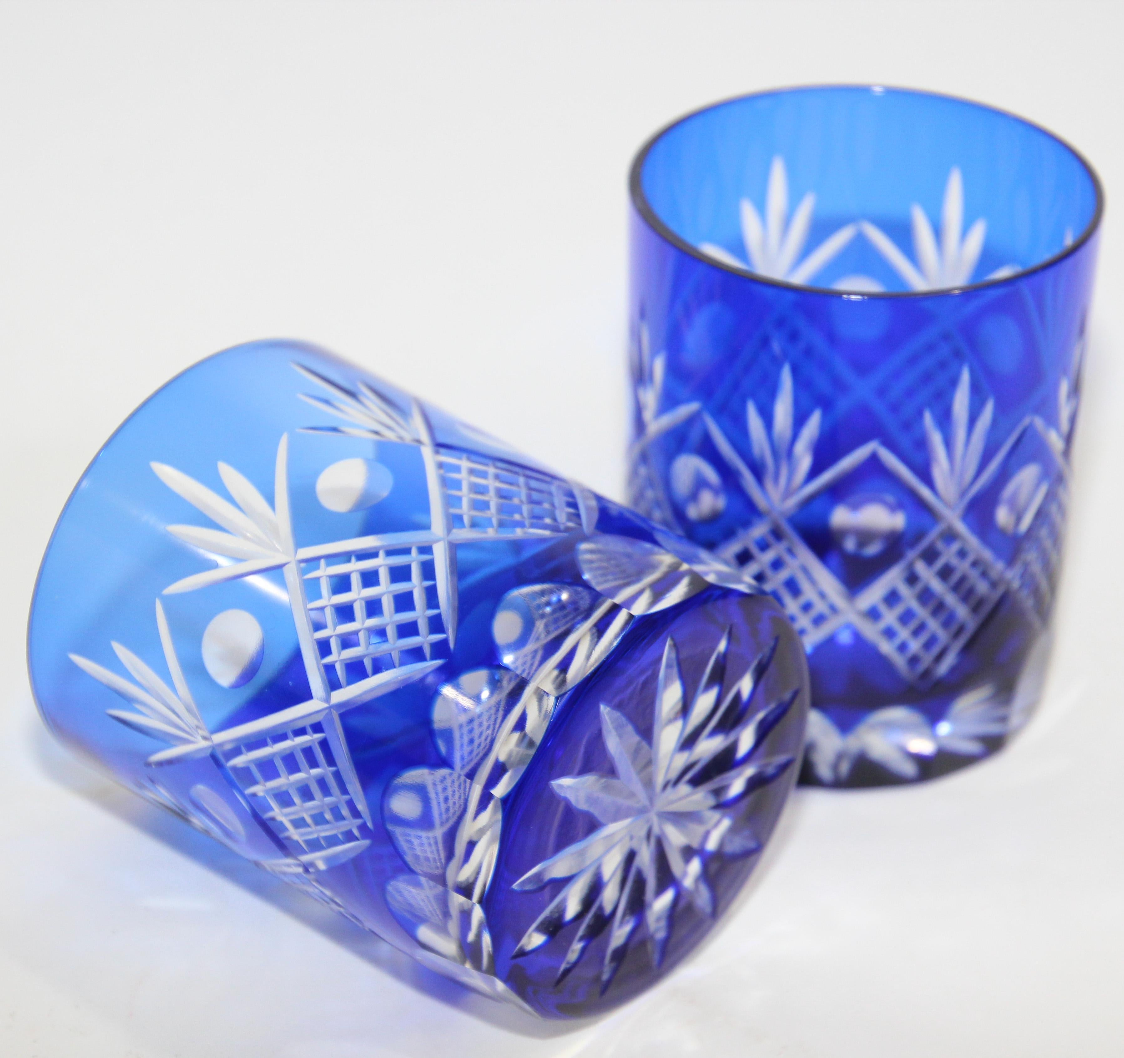 Set of 2 Baccarat Sapphire Blue Cut Crystal 3