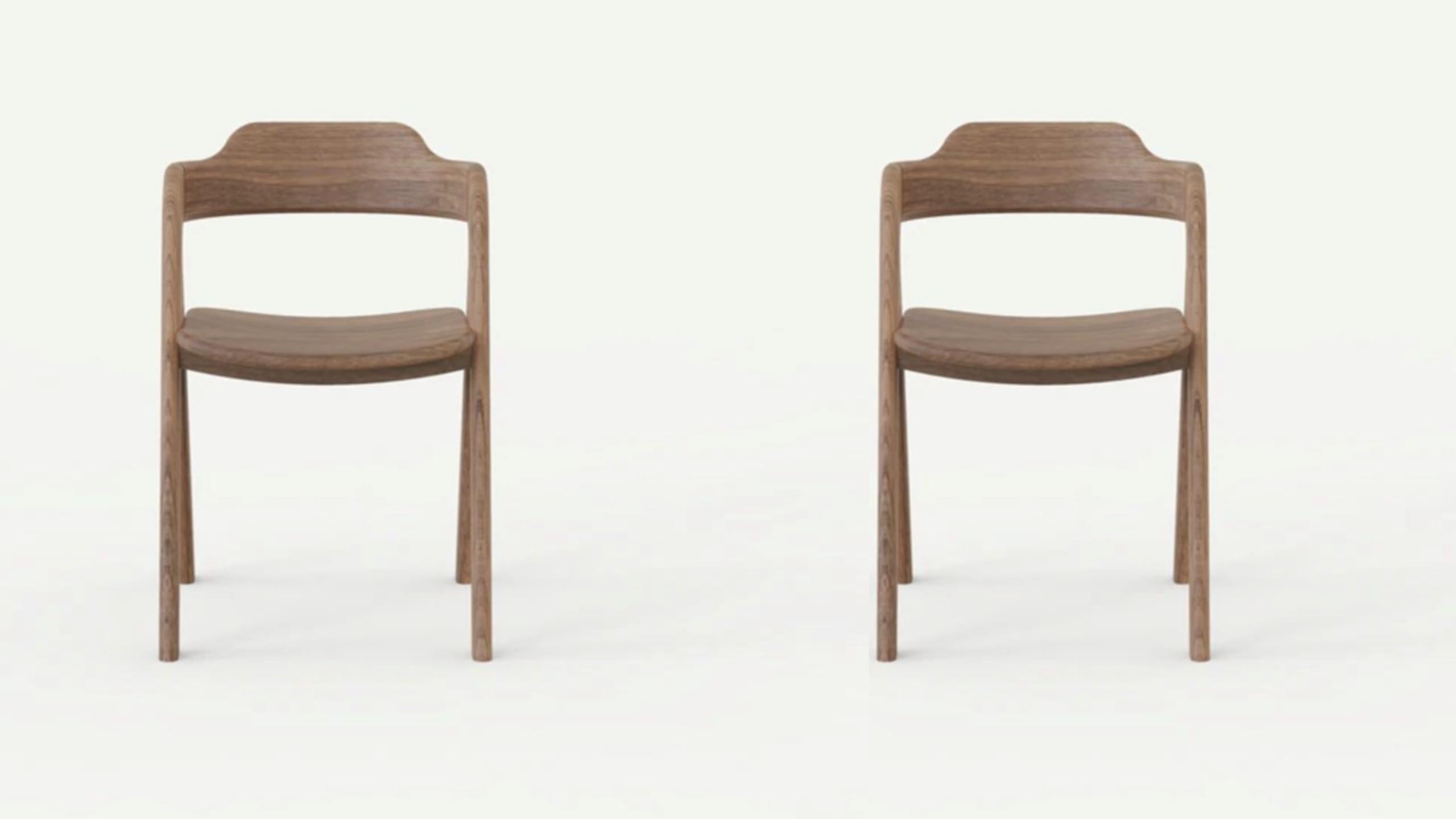 Set of 2 balance chairs by Sebastián Angeles
Material: Walnut
Dimensions: W 40 x D 40 x 100 cm
Also Available: Other colors available.

The love of processes, the properties of materials, details and concepts make Dorica Taller a study not only
