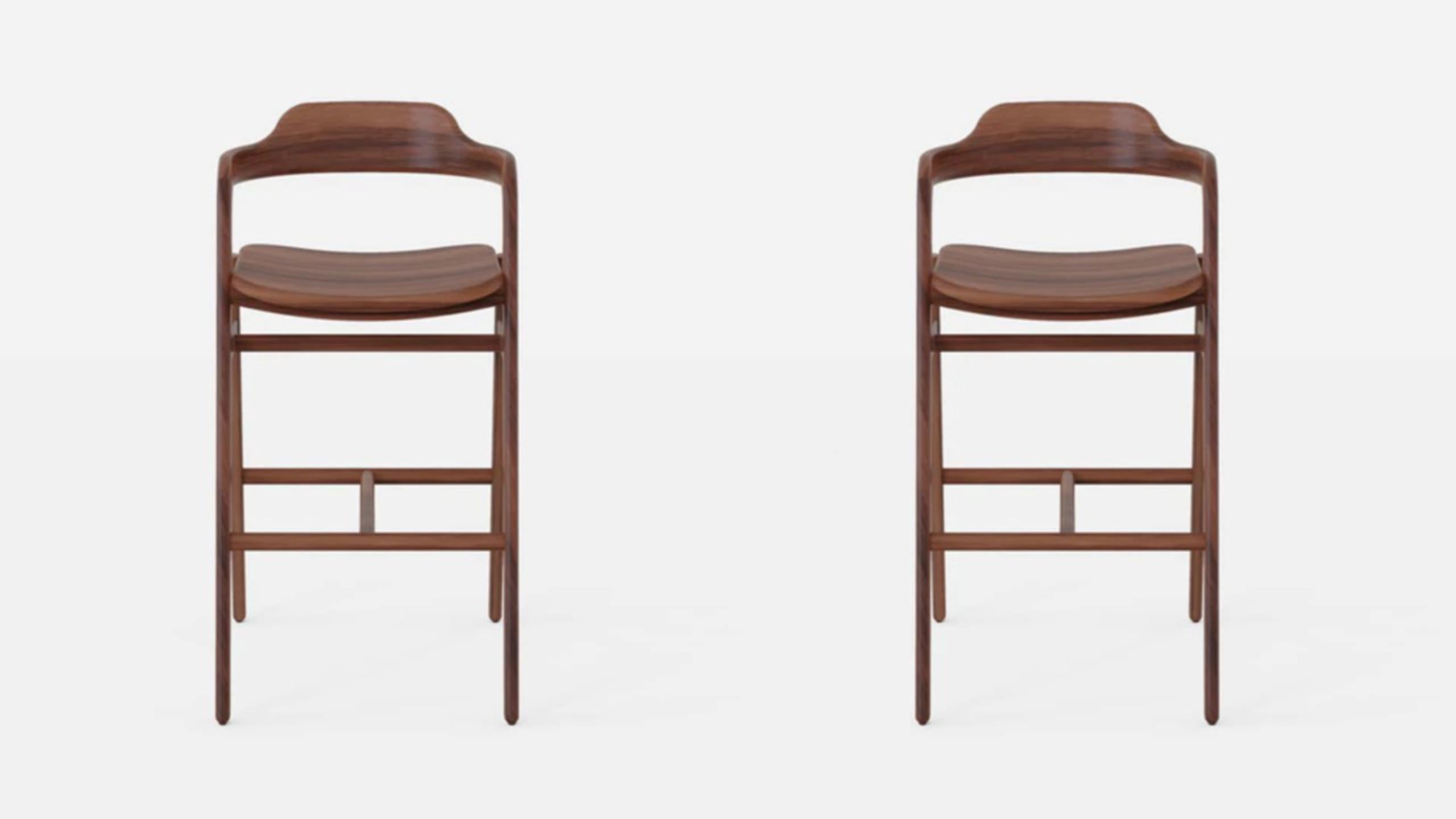 Set of 2 balance high chair by Sebastián Angeles
Material: Walnut
Dimensions: W 45 x D 40 x 100 cm
Also available: Other colors available

The love of processes, the properties of materials, details and concepts make Dorica Taller a study not