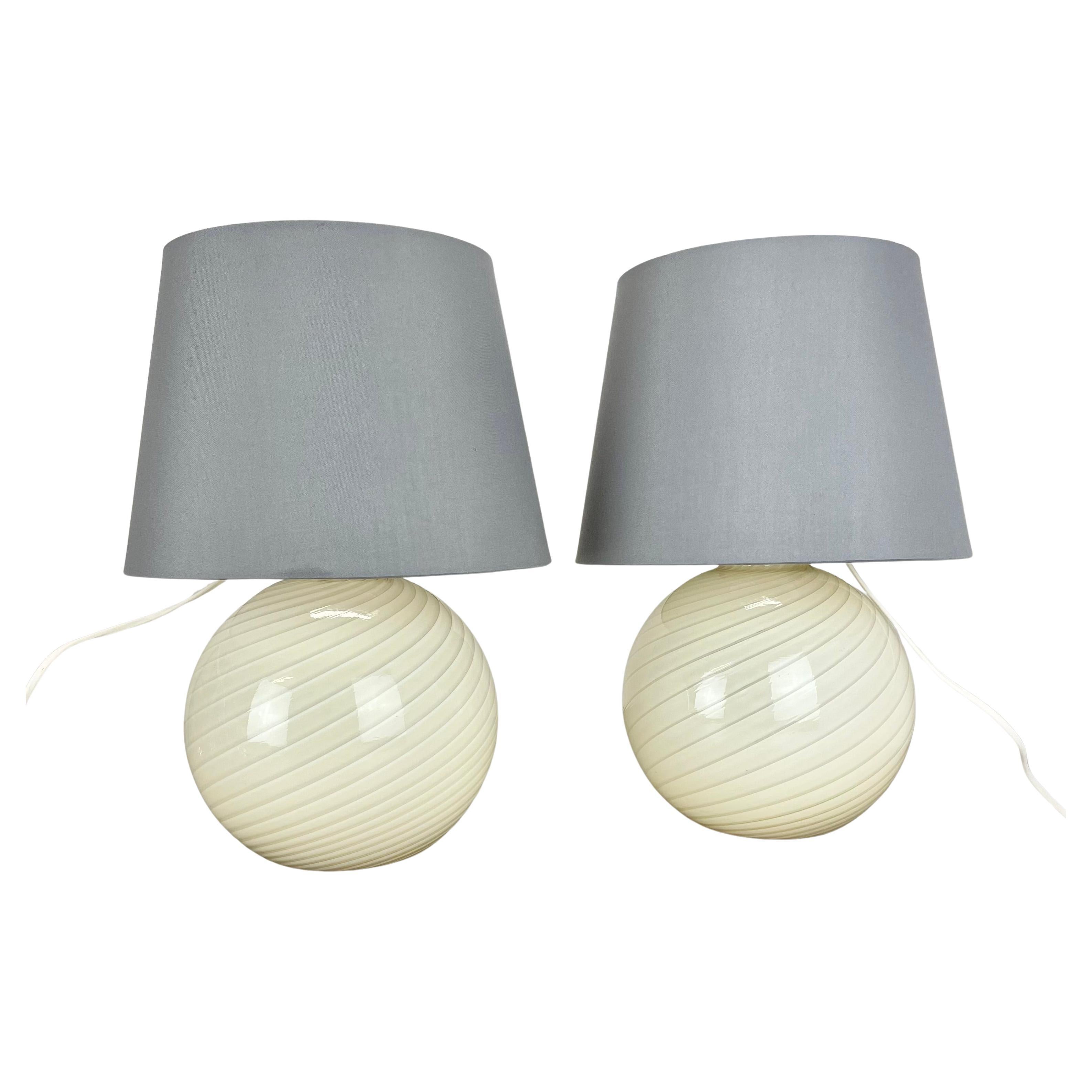 set of 2 ball "SWIRL" Murano Glass Table Light by Vetri Murano, Italy, 1970s