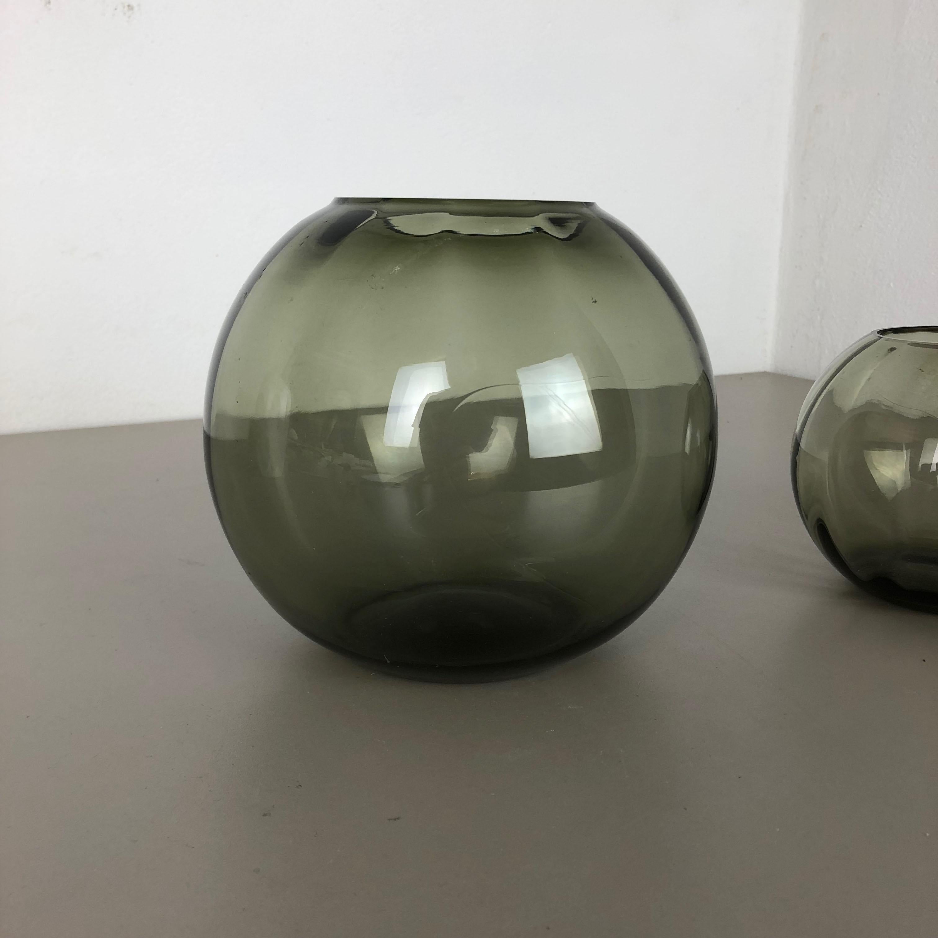 Glass Set of 2 Ball Vases Turmaline by Wilhelm Wagenfeld for WMF Germany, 1960s No 1 For Sale