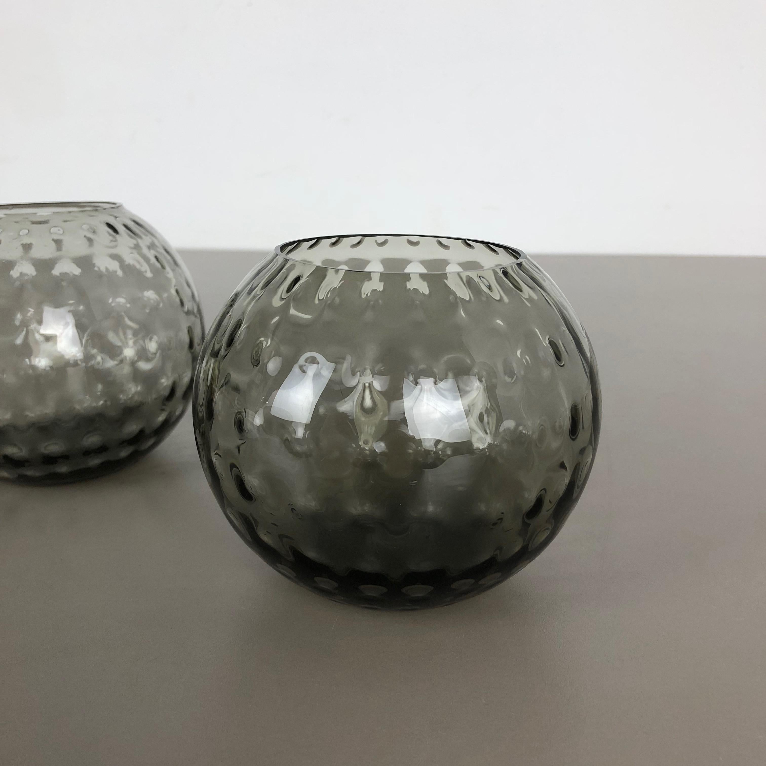 Glass Set of 2 Ball Vases Turmaline Wilhelm Wagenfeld for WMF Attrib. Germany, 1960s For Sale