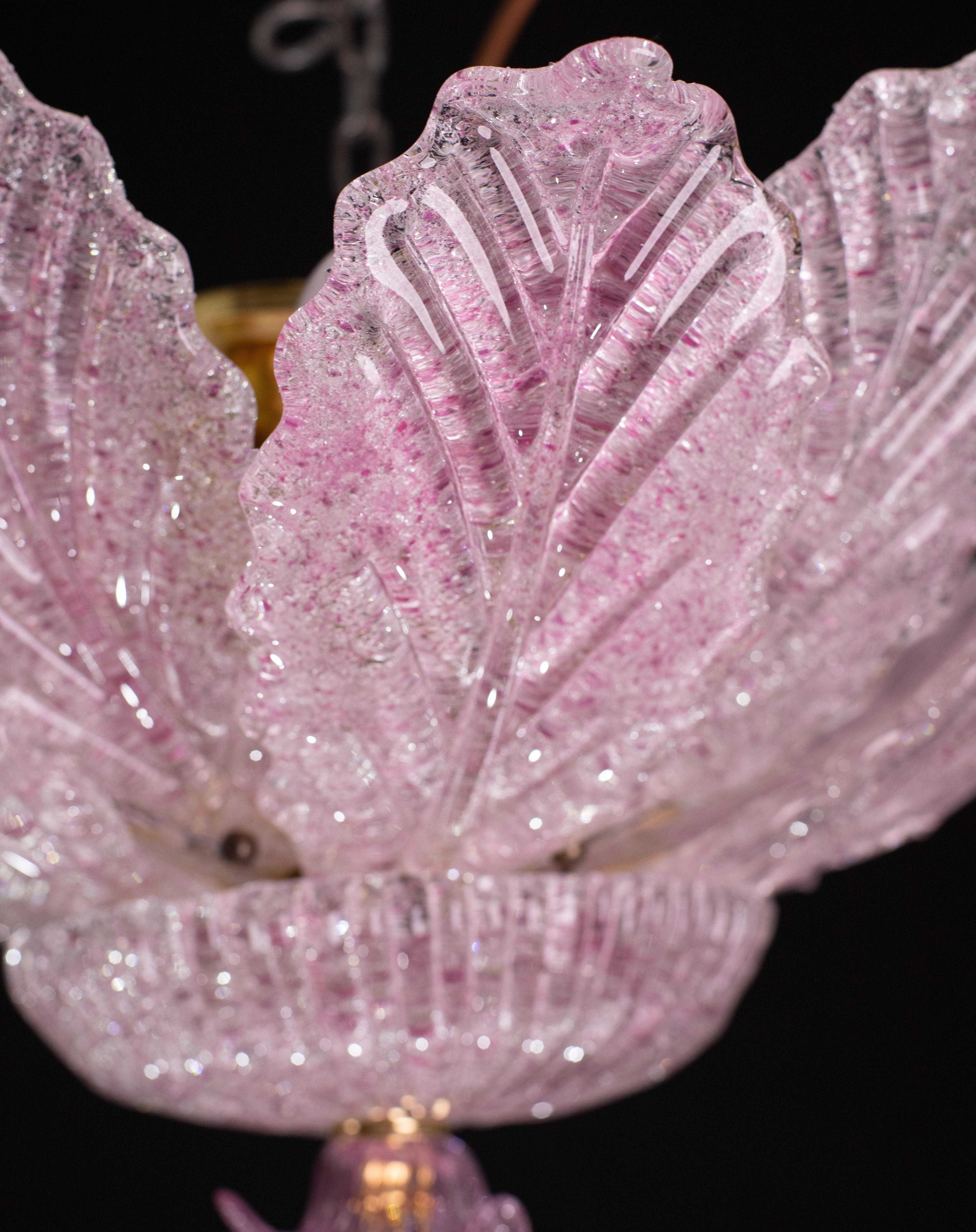 Lot de 2 lampes de plafond ou d'affleurement Ballarò, feuilles en verre de Murano rose d'Italie en vente 8