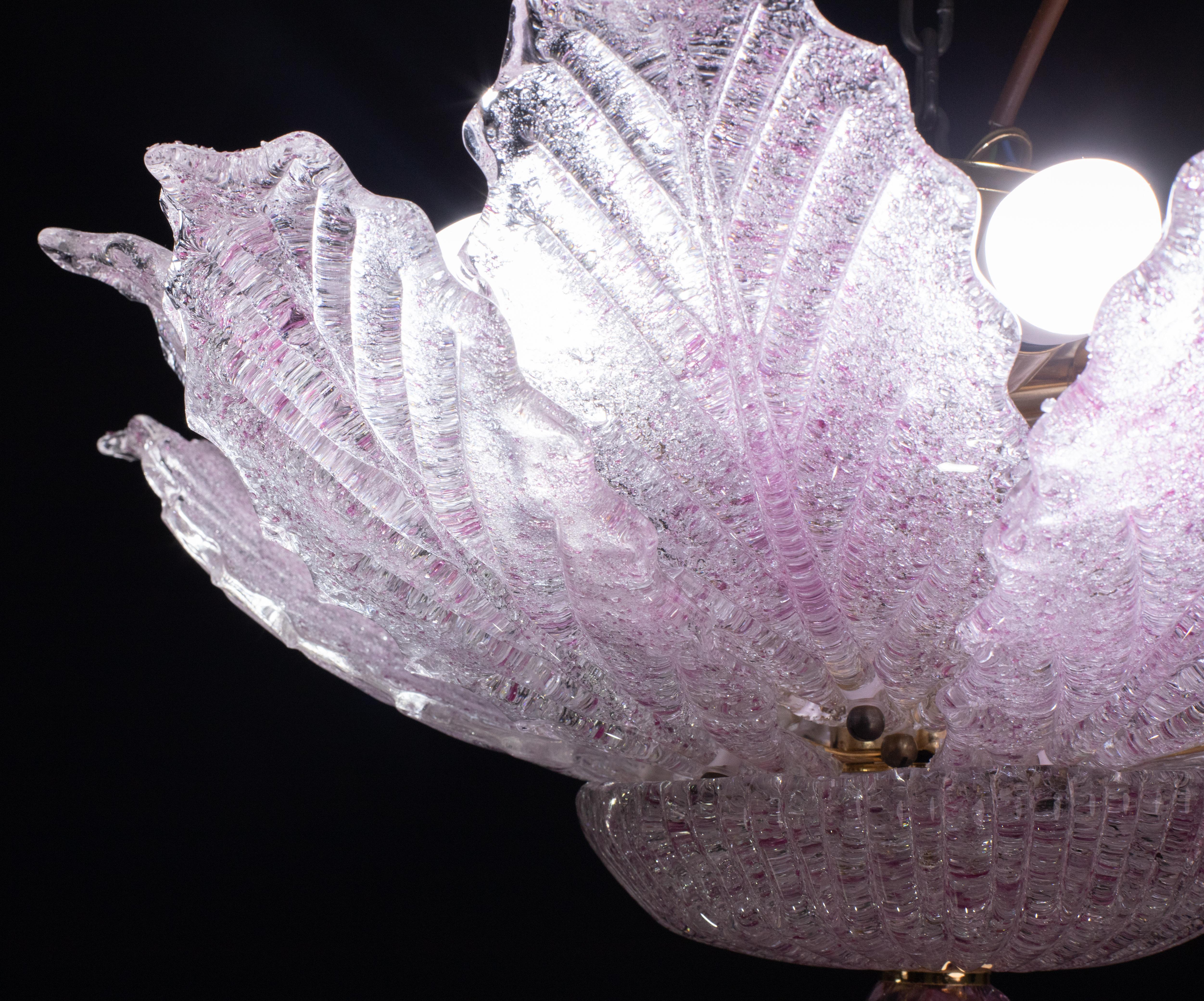 Lot de 2 lampes de plafond ou d'affleurement Ballarò, feuilles en verre de Murano rose d'Italie en vente 3