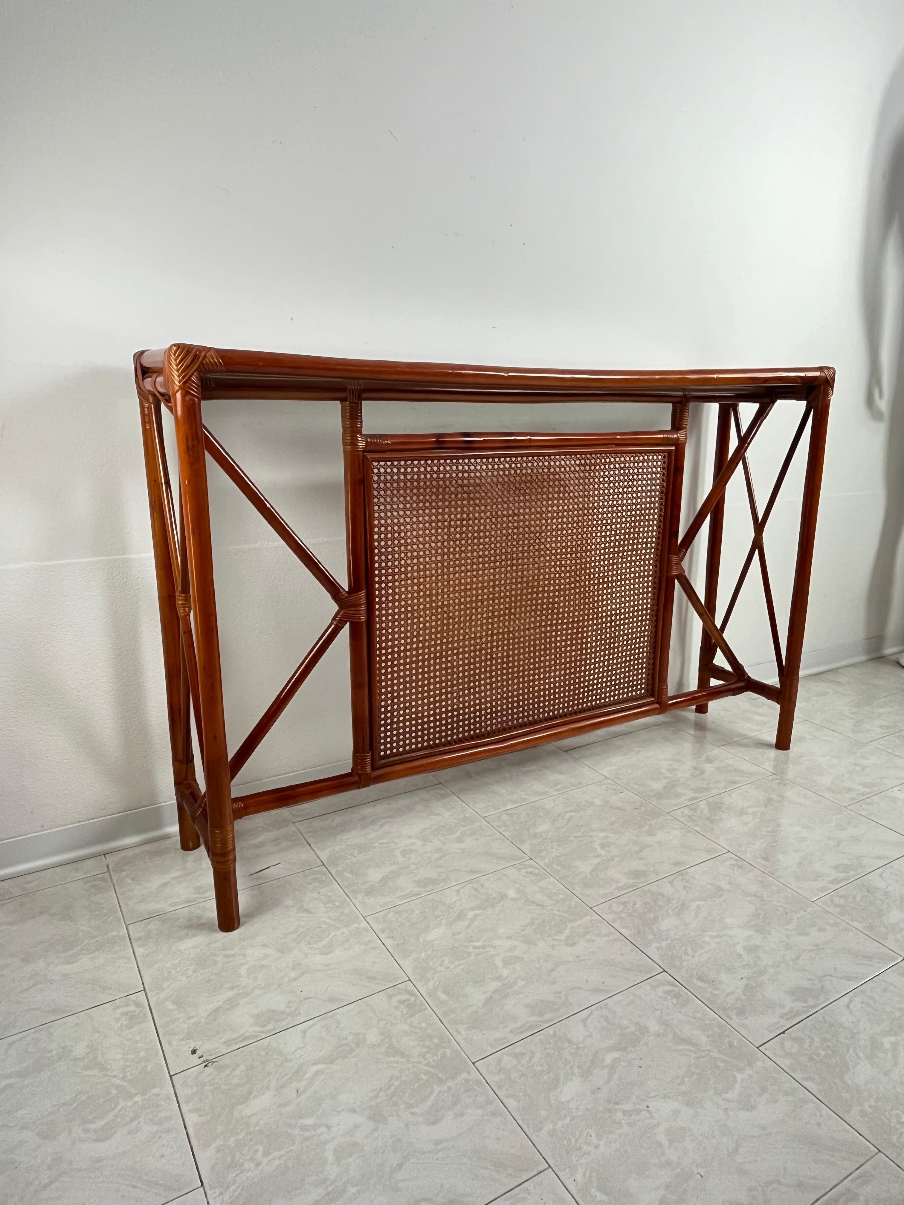 Set of 2 Bamboo and Rattan Console and Mirror Attributed to Franco Albini 1960s For Sale 5