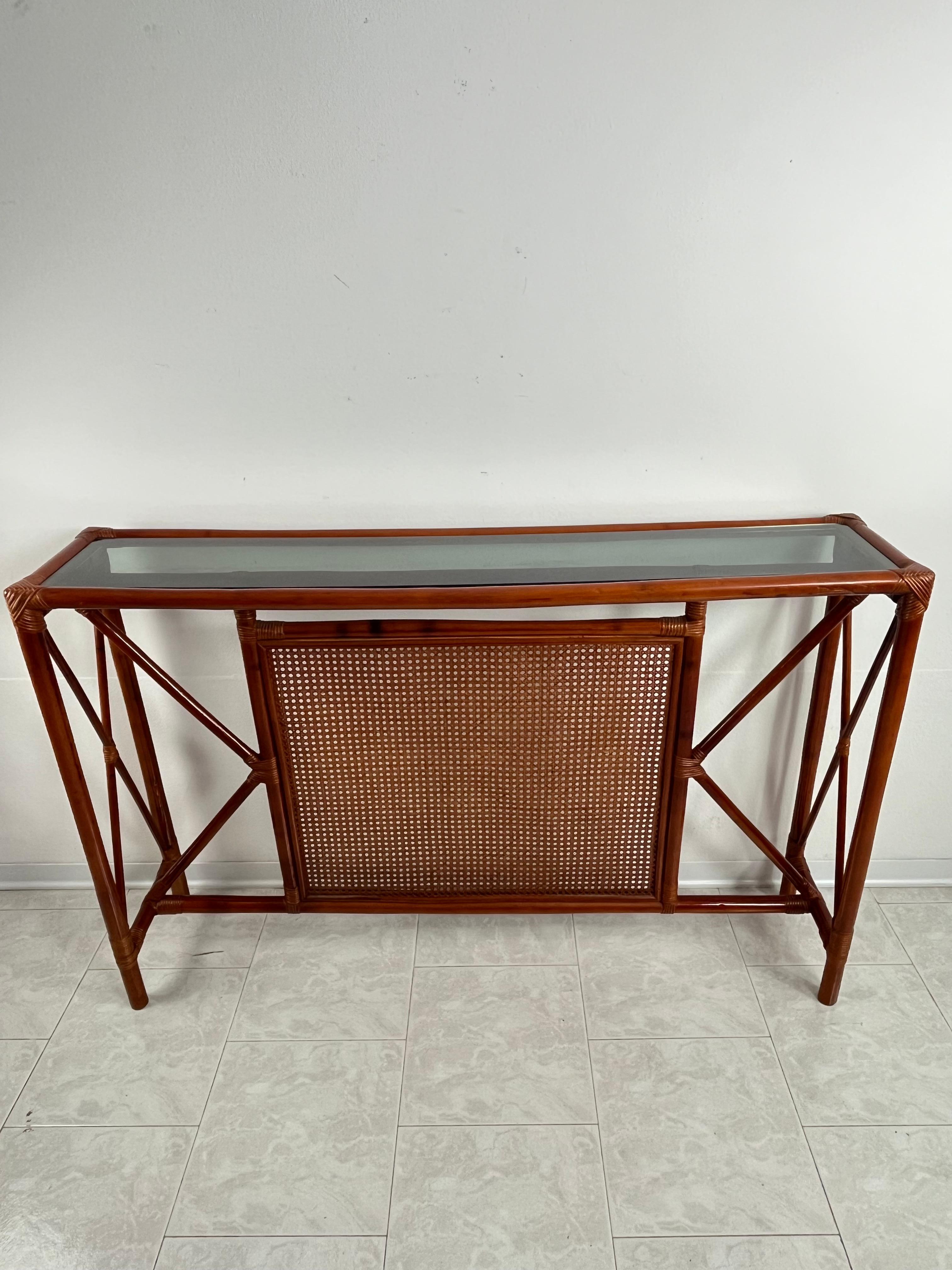 Set of 2 Bamboo and Rattan Console and Mirror Attributed to Franco Albini 1960s For Sale 6