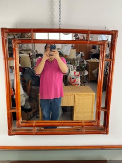 Set of 2 Bamboo and Rattan Console and Mirror Attributed to Franco Albini 1960s