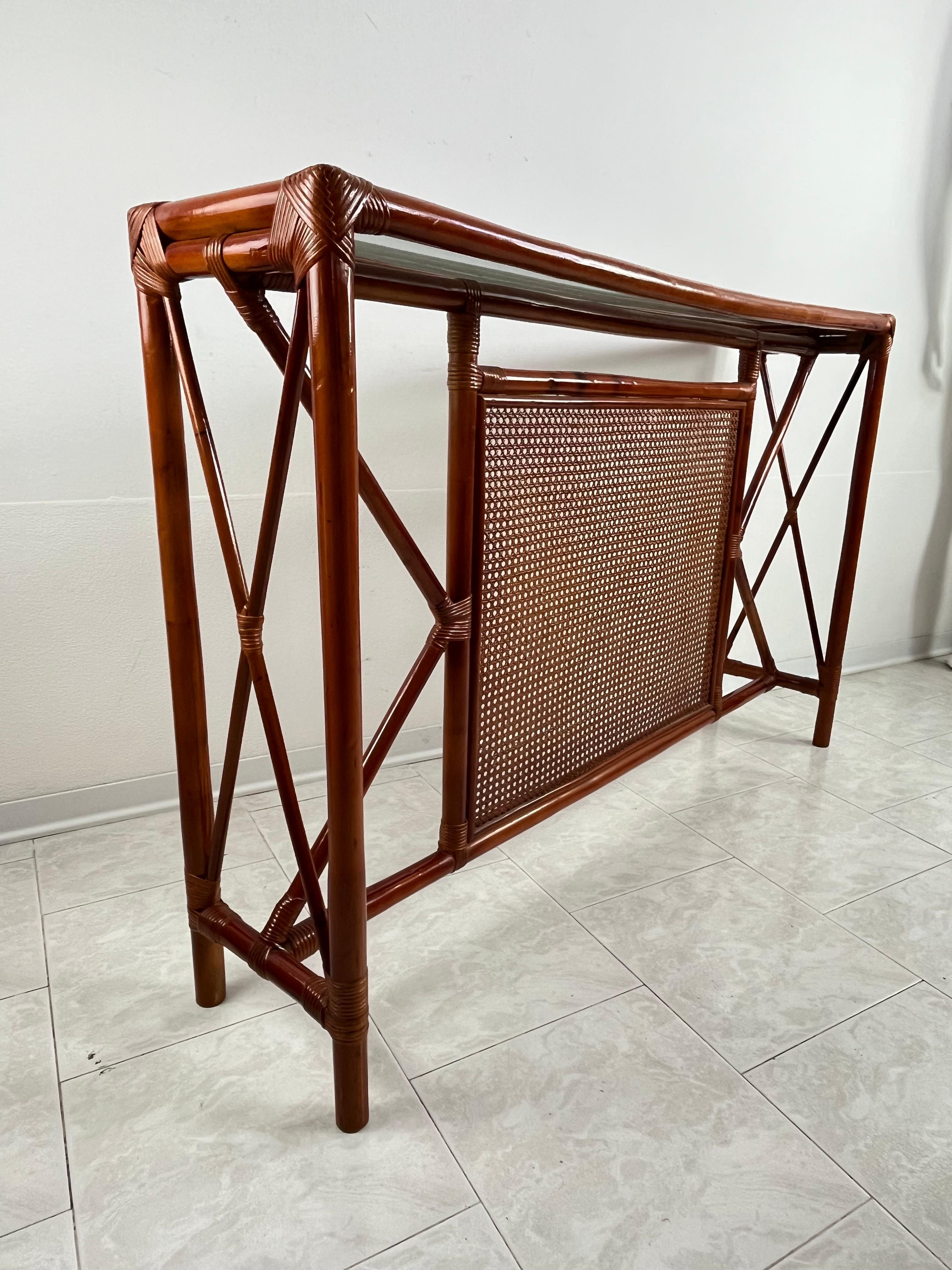 Set of 2 Bamboo and Rattan Console and Mirror Attributed to Franco Albini 1960s For Sale 2