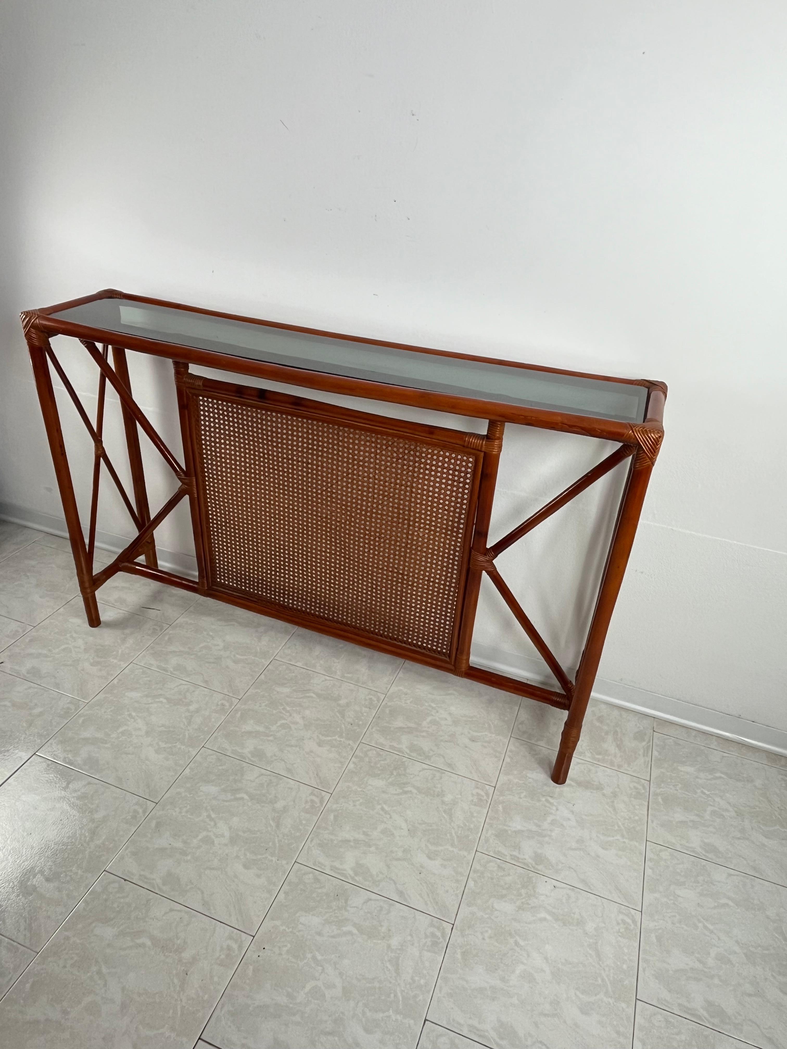 Set of 2 Bamboo and Rattan Console and Mirror Attributed to Franco Albini 1960s For Sale 3