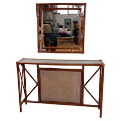 Set of 2 Bamboo and Rattan Console and Mirror Attributed to Franco Albini 1960s