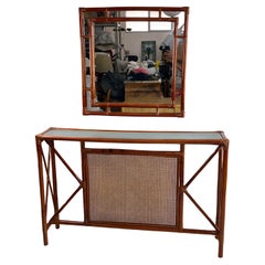Set di 2 consolle e specchi in bambù e rattan attribuiti a Franco Albini anni '60