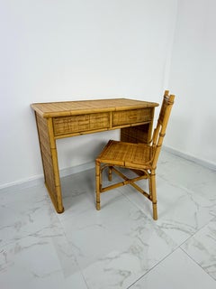 Set of 2 bamboo and rattan desks and chairs, attributed to Dal Vera, 1980s