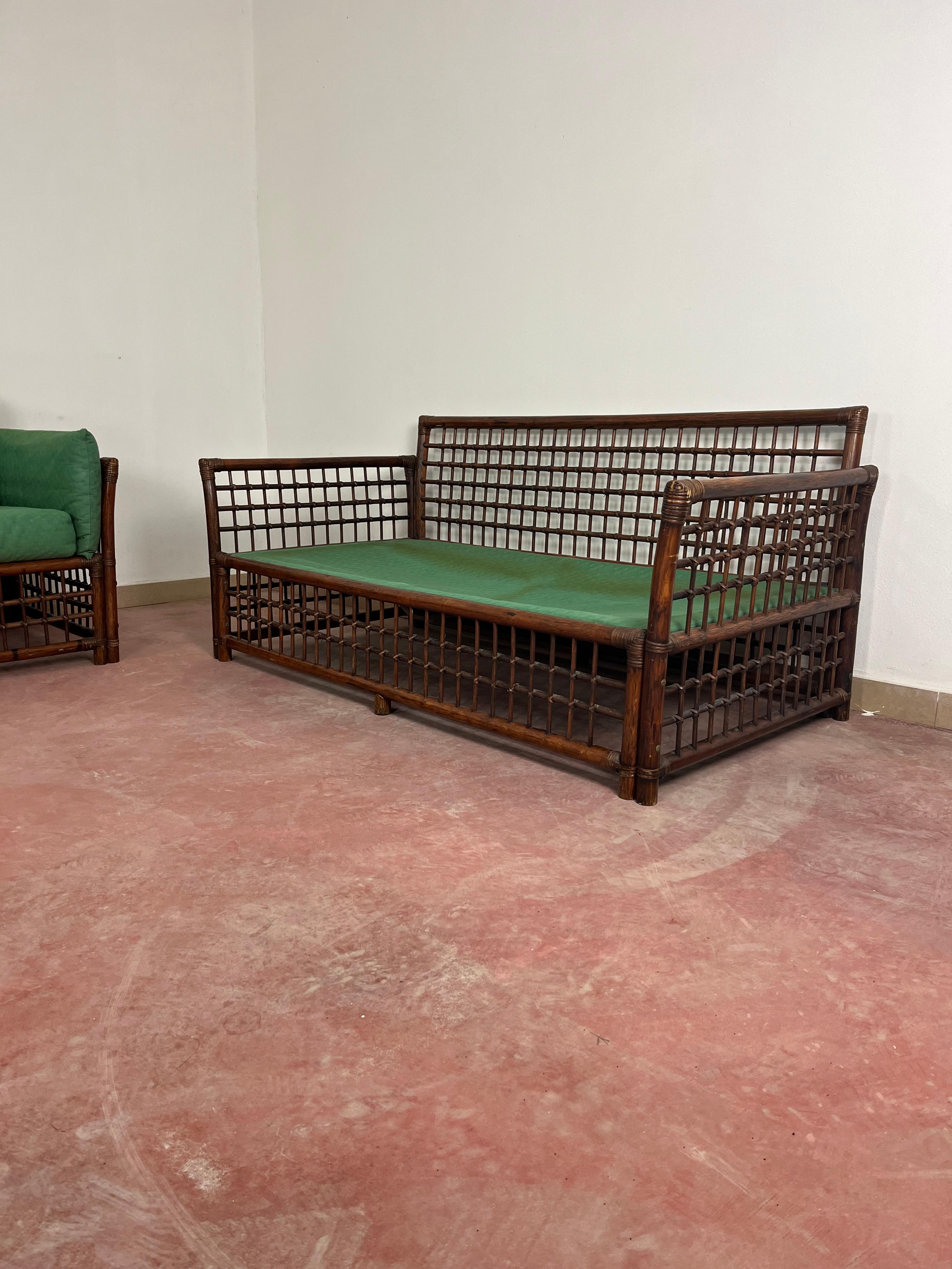 Set Of 2 Bamboo And Rattan Sofas Attributed To Vivai Del Sud, 1960s For Sale 7
