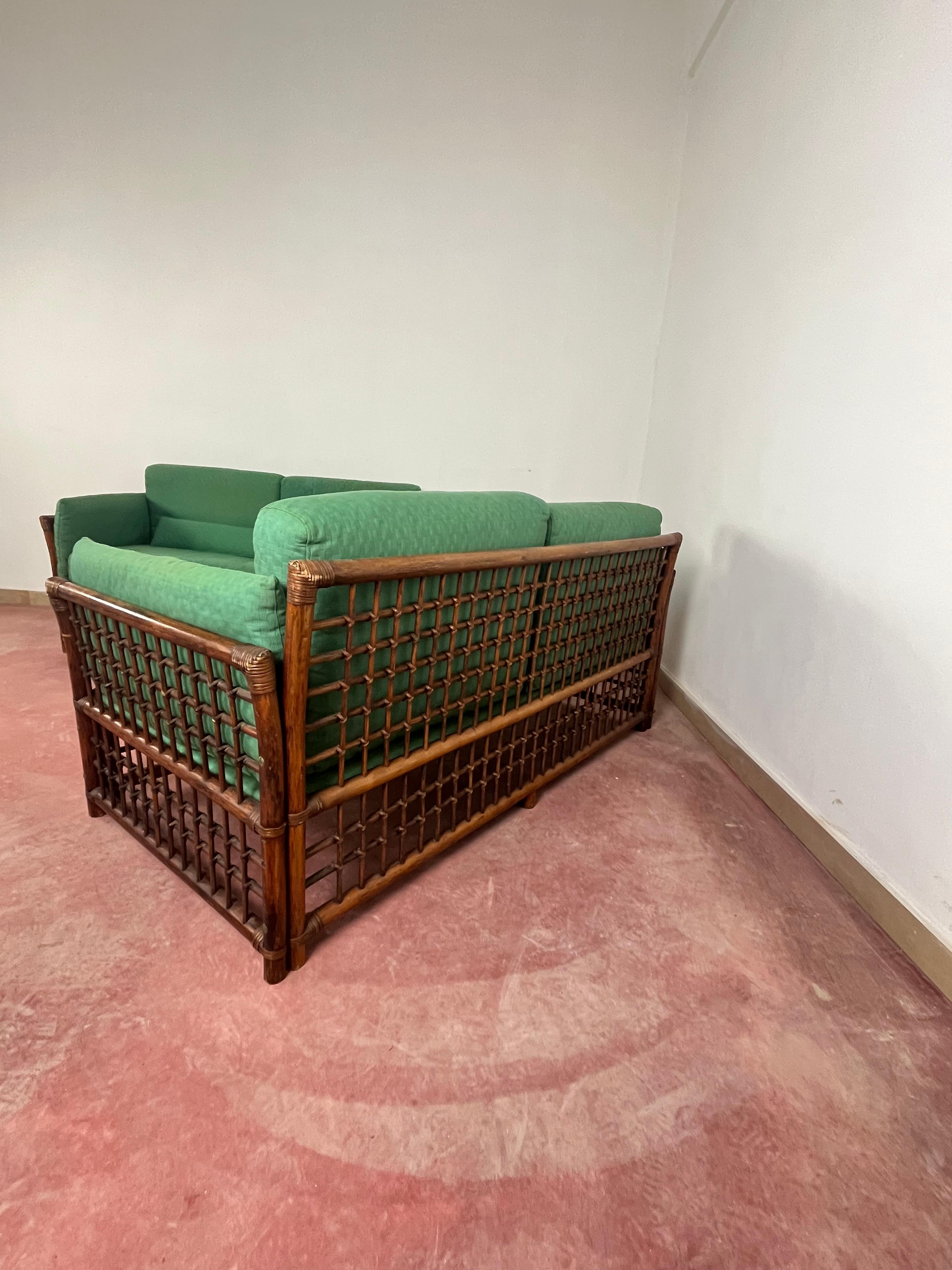 Italian Set Of 2 Bamboo And Rattan Sofas Attributed To Vivai Del Sud, 1960s For Sale