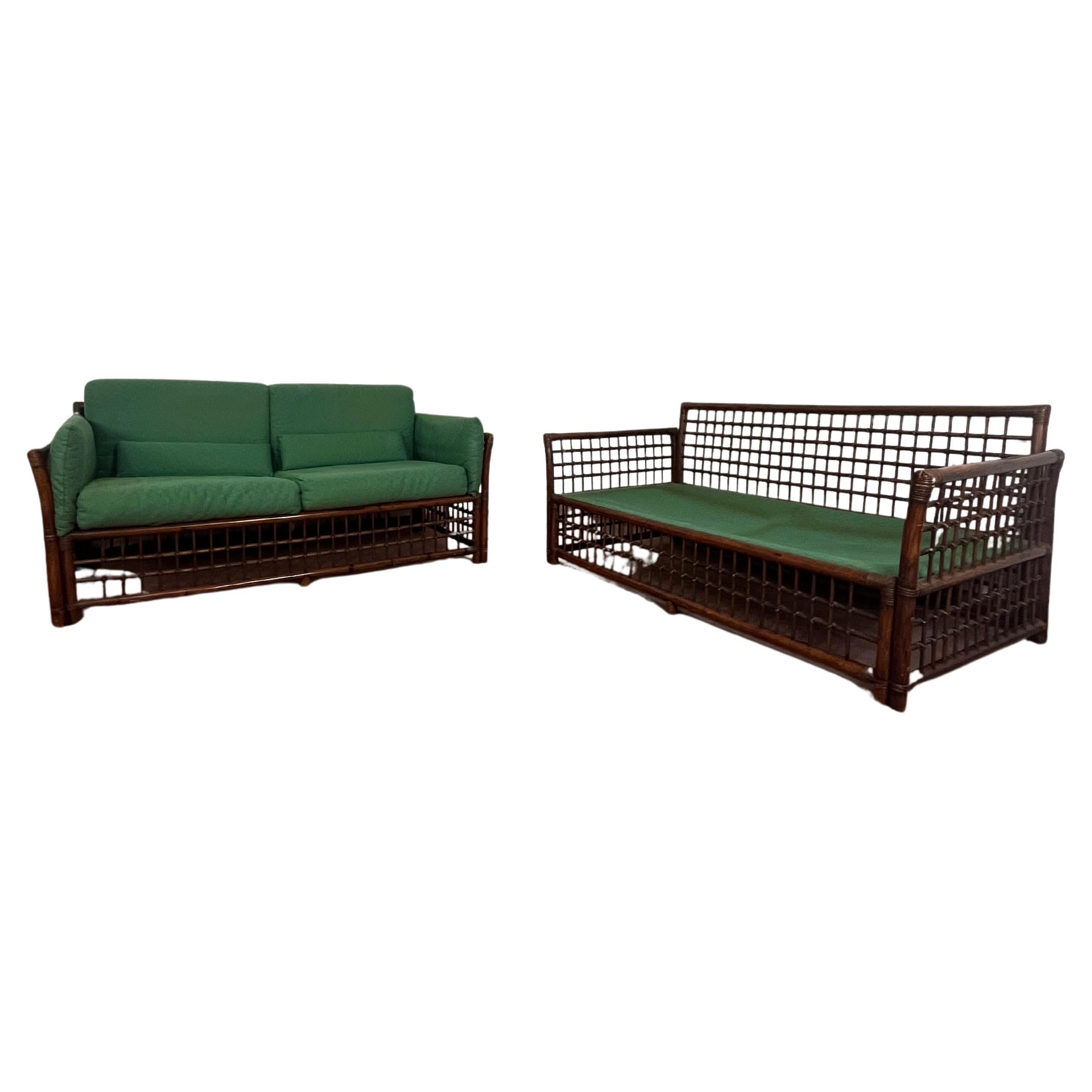 Set Of 2 Bamboo And Rattan Sofas Attributed To Vivai Del Sud, 1960s For Sale