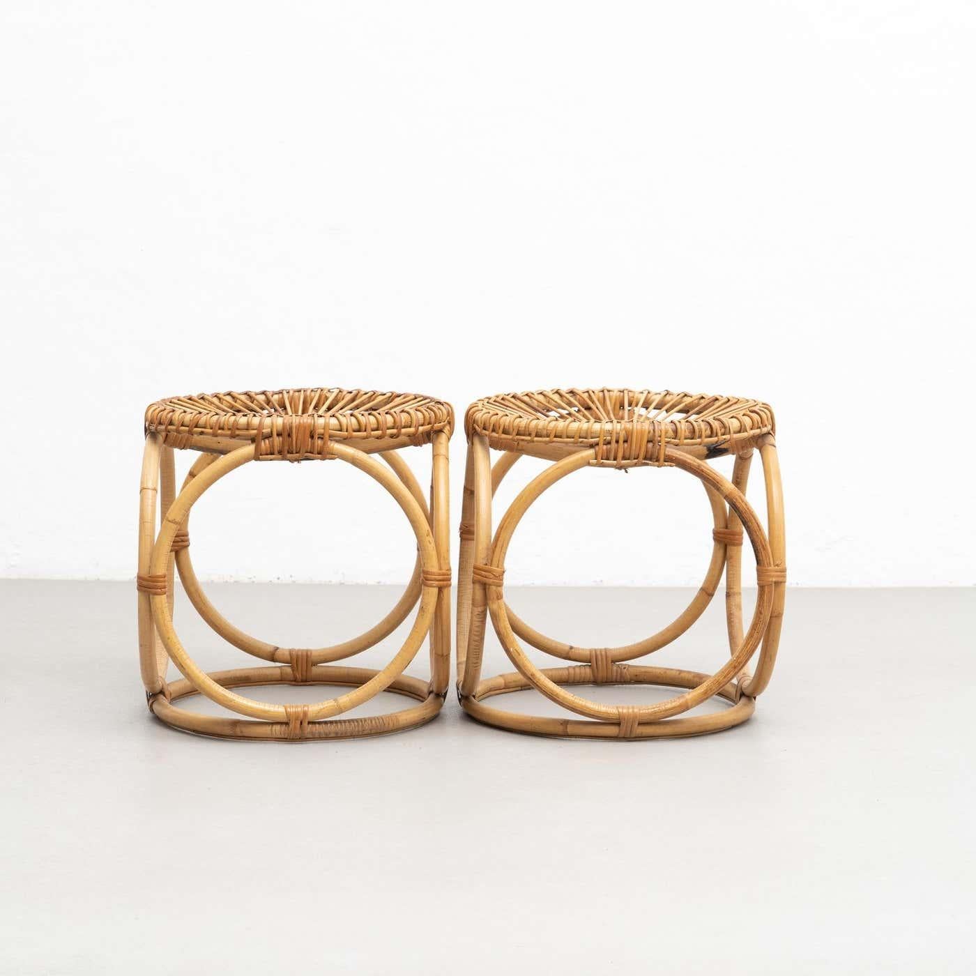 Set of 2 Bamboo Handcrafted French Riviera Stools, circa 1960 In Good Condition For Sale In Barcelona, ES