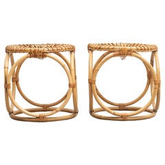 Set of 2 Bamboo Handcrafted French Riviera Stools, circa 1960